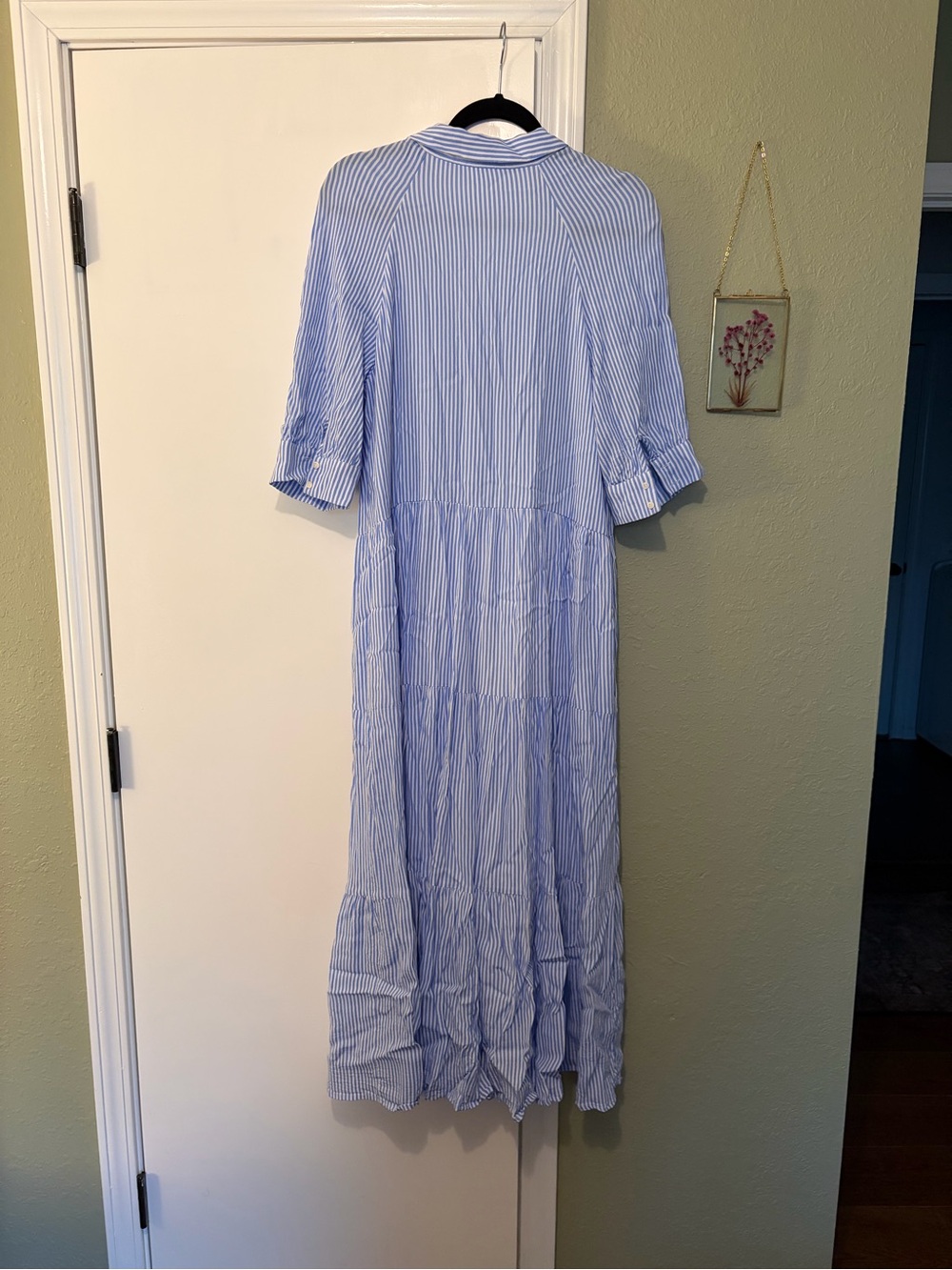 Striped Light Blue Maxi Shirt Dress - Picture 3 of 3